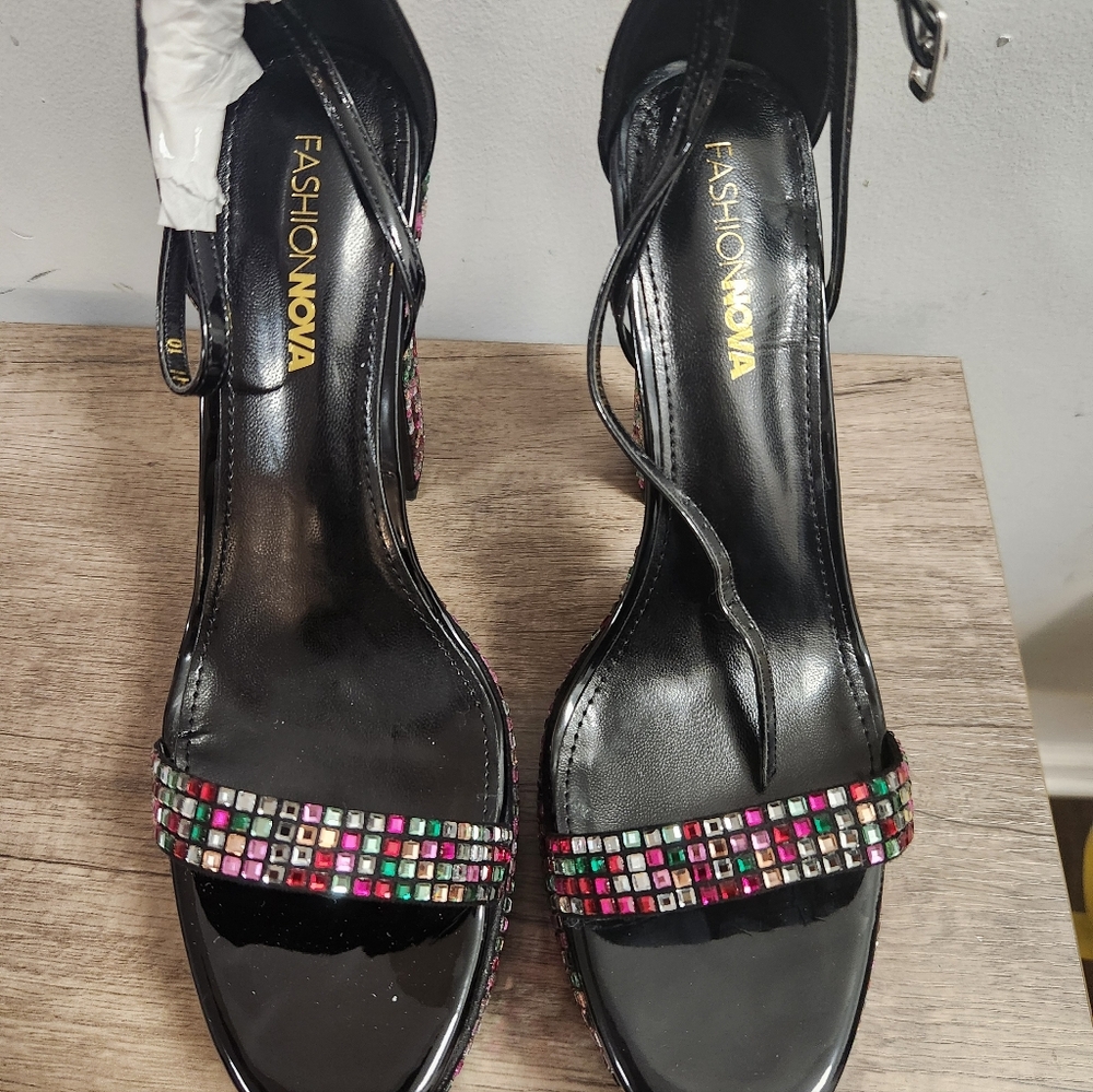 Fashion Nova Black Heels with Multicolor Accents